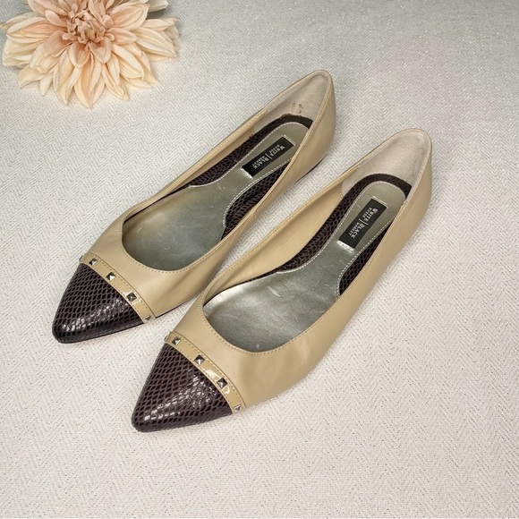 White House Black Market Tan Snakeskin Leather Pointy Toe Flats Shoes 8.5 - Picture 3 of 10